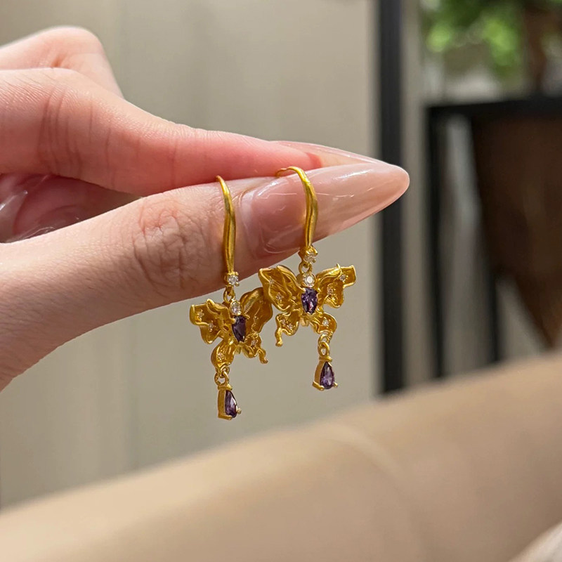 铜合金 新中式轻奢紫色蝴蝶耳环女高级感精致时尚气质耳饰