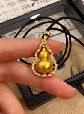 铜合金项链 可转动福禄葫芦项链女黑色编织绳新中式经典百搭配饰