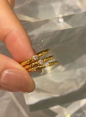 钛钢戒指 简约冷淡风气质手工锤纹戒指女百搭个性时髦指环不褪色