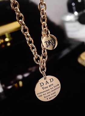 钛钢项链 韩国字母圆牌项链女短款毛衣链百搭气质款轻奢配饰品