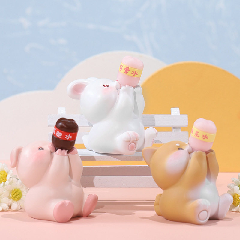 新款创意卡通快乐吨吨吨可爱动物喝水装饰家居桌面摆件小礼品