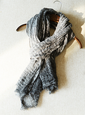 灰色围巾亚麻秋冬季文艺百搭薄款男士丝巾年轻人个性围巾韩版高档