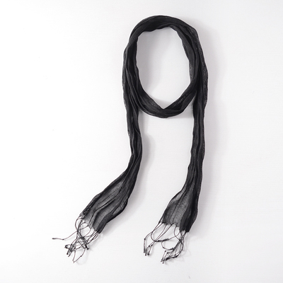 细长窄条纯亚麻小围巾颈巾