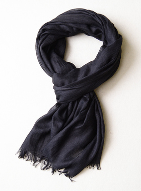 春秋冬季薄款男士围巾深灰色百搭黑色纯色棉麻年轻人围巾男女休闲