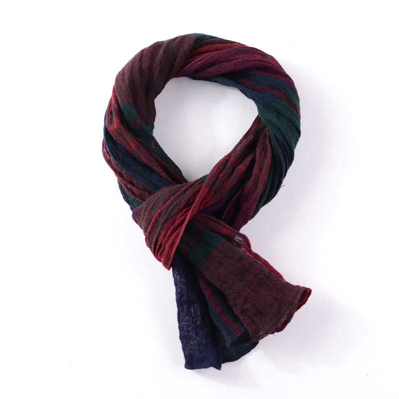 棉麻小尺寸森系复古文艺拼色纯棉麻围巾女秋冬亚麻丝巾围脖洋气女