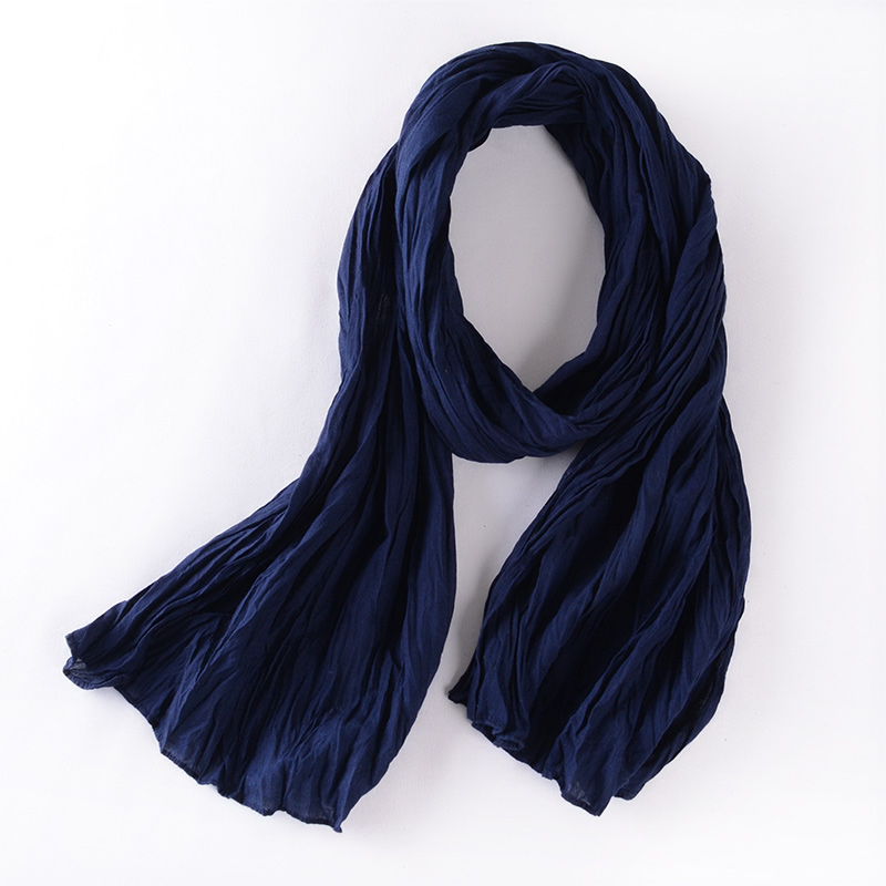 薄款褶皱全棉短麻围巾