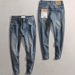 男显瘦修身 蓝色牛仔裤 弹力复古韩版 33151休闲基础款 小脚长裤 新款
