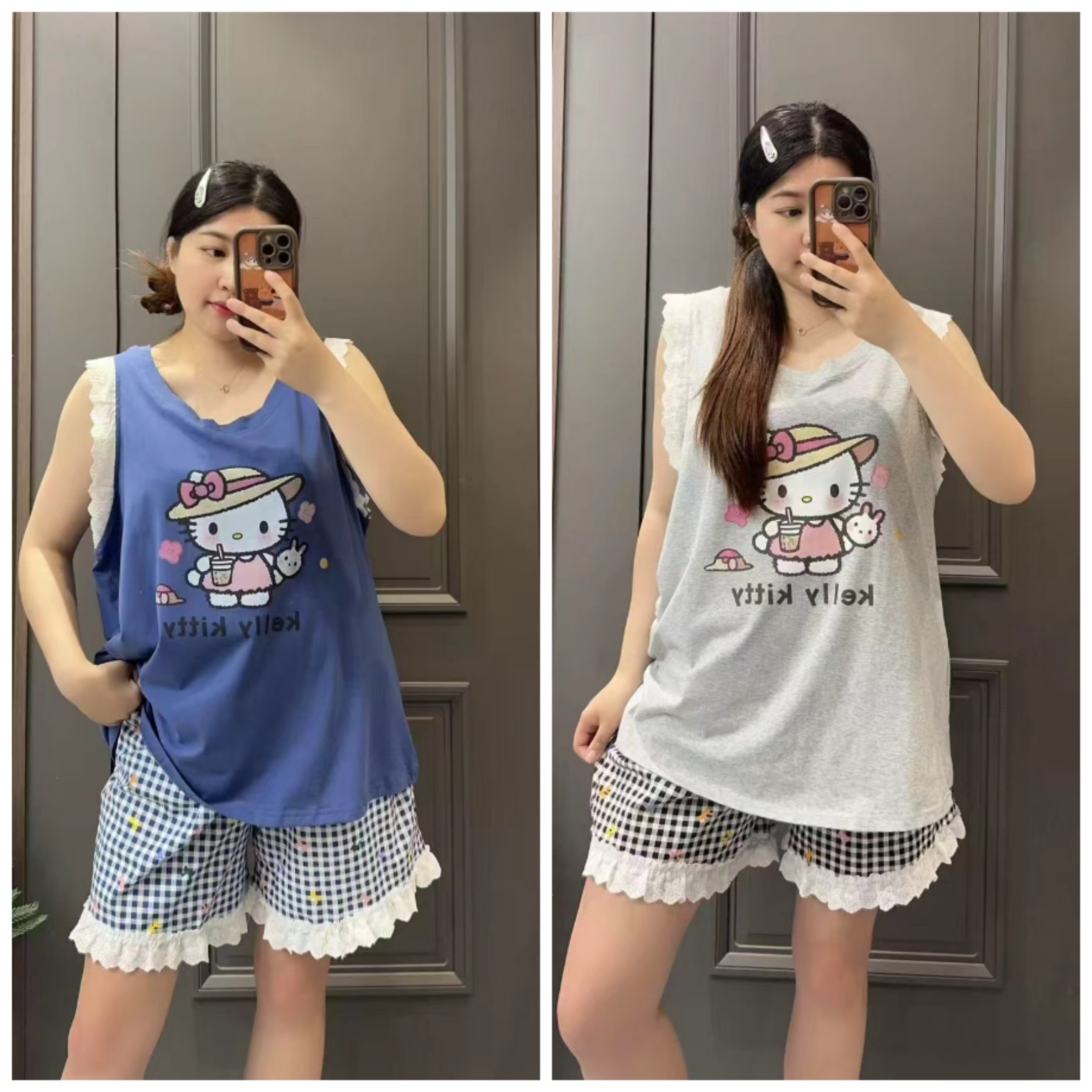 2025夏季新款大码纯棉线卡通休闲家居服套装加肥舒适透气砍袖睡衣