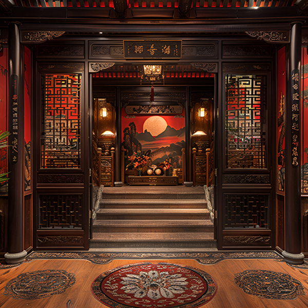 国风中式舞台背景墙3D直播背景布