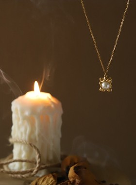 [游七月]复古不规则方块吊坠项链钛钢高品质保色锁骨链饰品女