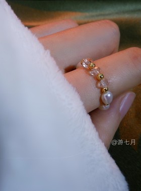 珍珠精致指环水晶手工定制戒指