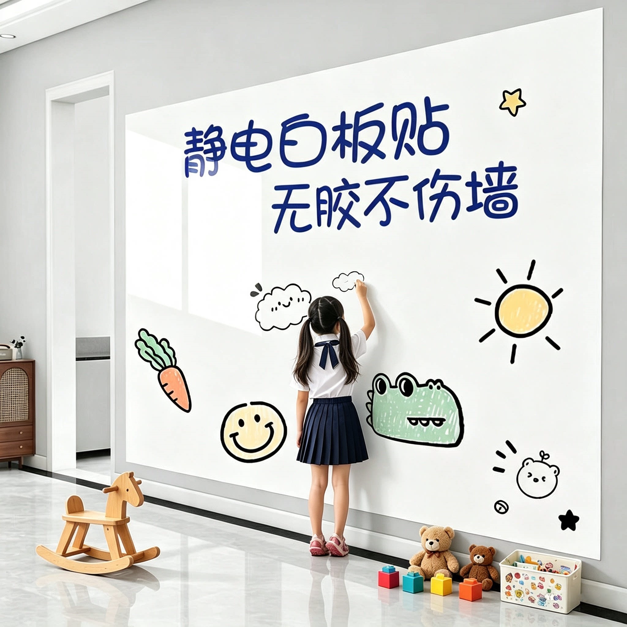 白板墙贴静电吸附可擦儿童涂鸦