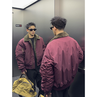 PLTH*美式复古毛领飞行员棉服夹克男冬季夹棉bomber短款加厚外套