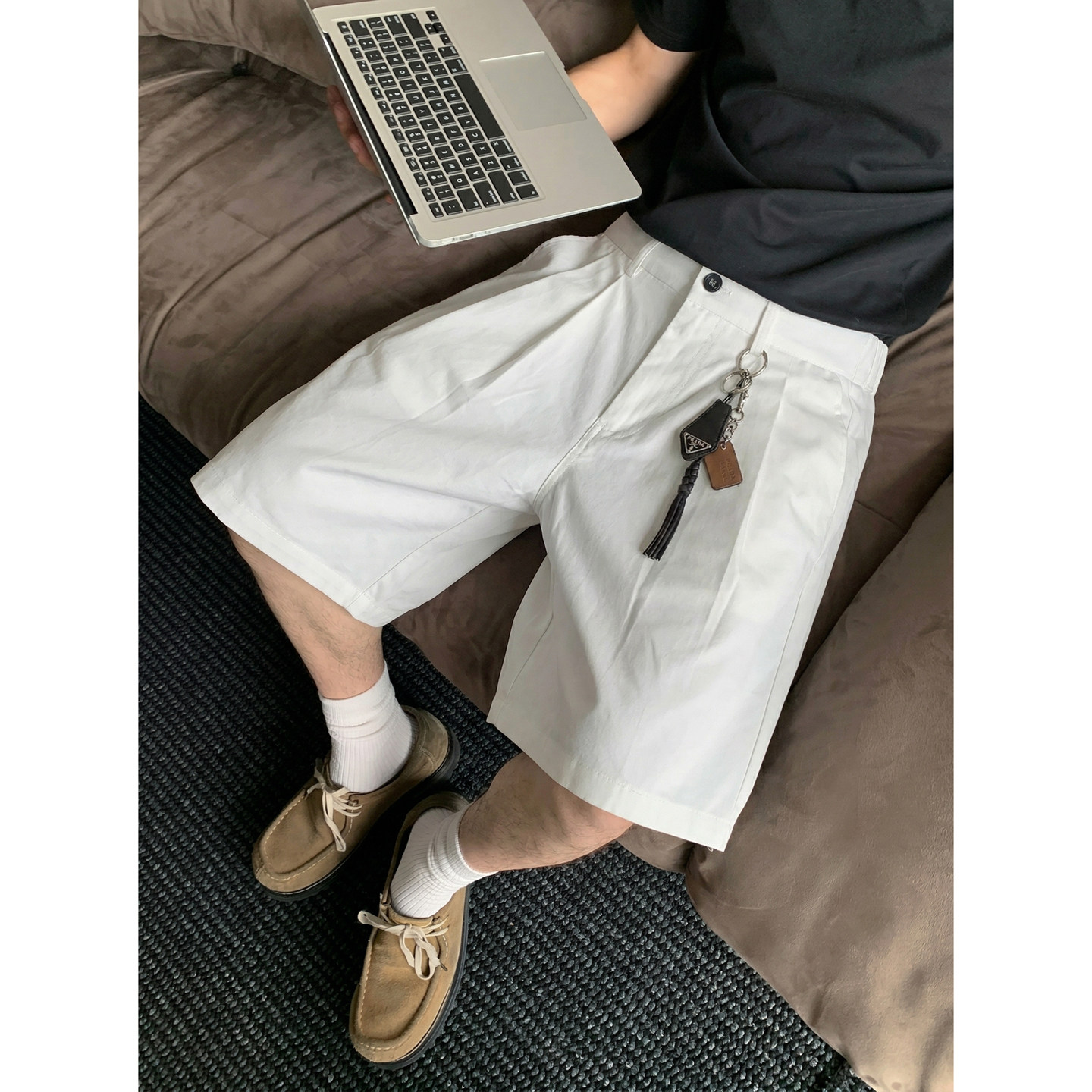 PLTH*日系cityboy双褶纯色西装短裤男夏季学院风基础廓形五分裤潮