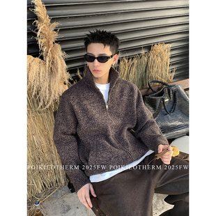 PLTH 男慵懒风宽松拉链针织毛衣外套潮 秋冬复古百搭加厚立领开衫