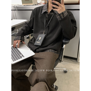 男老钱风cleanfit针织开衫 PLTH 衬衫 假两件拼接翻领长袖 外套 春季