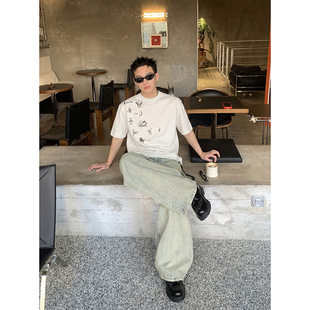 男T恤小众设计宽松百搭潮牌上衣 艺术感抽象岩画印花短袖 PLTH 夏季