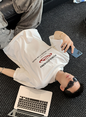 PLTH*渐变水洗重磅美式复古休闲日常百搭T恤男女宽松落肩纯棉短袖