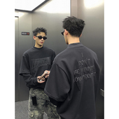 PLTH 潮流高街字母刺绣宽松纯色卫衣男 假两件小高领美式 秋季 新款