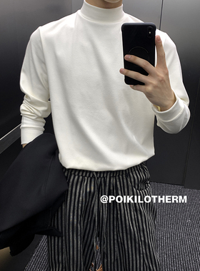 PLTH*韩版简约纯色德绒长袖T恤男高级感秋冬半高领打底衫内搭上衣