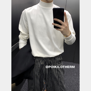 T恤男高级感秋冬半高领打底衫 简约纯色德绒长袖 内搭上衣 韩版 PLTH
