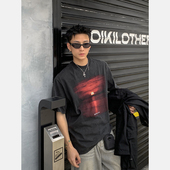 美式 PLTH 夏季 复古夕阳落日白沫直喷水洗做旧休闲百搭纯棉T恤上衣