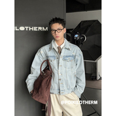 美式 复古磨破做旧春季 短款 PLTH 牛仔外套男金属扣痞帅工装 夹克潮