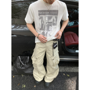 休闲半袖 PLTH T恤男显瘦人像印花夏季 正肩短袖 上衣潮 复古做旧短款