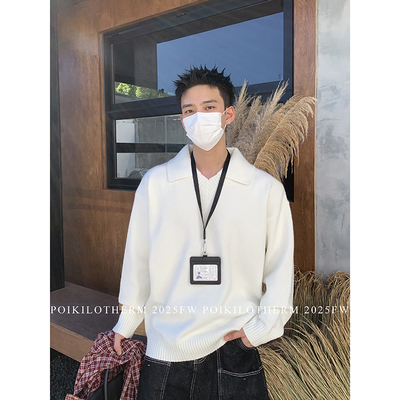 PLTH*老钱风针织毛衣慵懒高级感纯色假两件长袖男女冬季外穿内搭