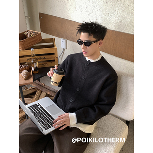 男秋冬学院风vintage叠穿毛衣 复古假两件拼接撞色针织衫 PLTH 美式