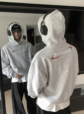 PLTH*冬季加绒加厚抗寒内里羊羔绒连帽金属防风扣情侣连帽卫衣男