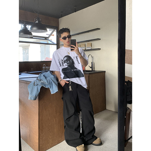 头像印花短袖 复古个性 T恤男潮牌嘻哈宽松重磅休闲上衣潮 美式 PLTH