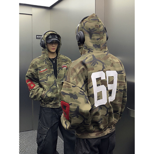 美式 新品 复古潮流迷彩刺绣上衣街头宽松连帽男女卫衣 秋季 PLTH