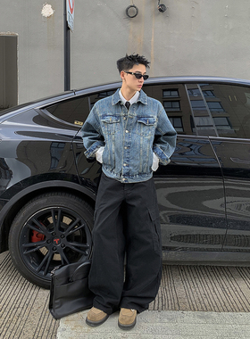 PLTH*韩系复古短款牛仔外套男高级感百搭翻领cleanfit早春上衣潮