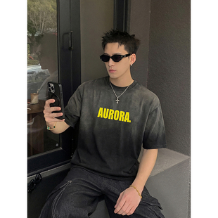 男宽松休闲百搭基础款 PLTH 水洗复古字母印花短袖 美式 T恤上衣 夏季