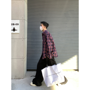 宽松潮牌慵懒风小众设计衬衫 复古渐变菠萝格外套男春季 美式 PLTH