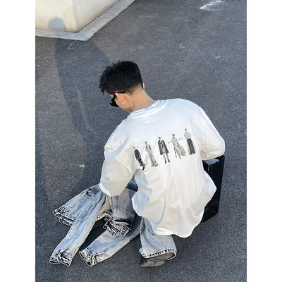 PLTH长袖青年一排人印花T恤