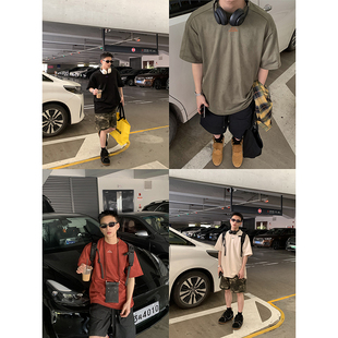 宽松休闲刺绣高质感潮牌短袖 圆领T恤男女夏季 T恤 麂皮绒美式 PLTH