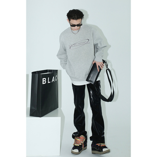 PLTH 2024高街ins金属logo创意印花早秋冬加厚加绒灰色卫衣情侣