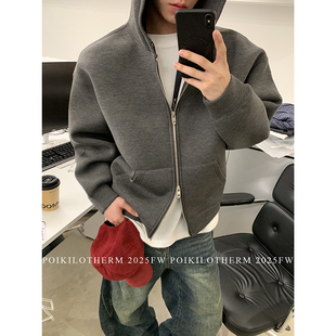 cleanfit双拉链春季 卫衣男美式 连帽拉链外套潮 灰色重磅开衫 PLTH