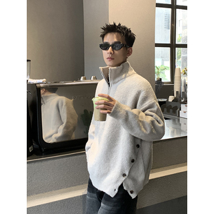 PLTH 高领半拉链侧边开叉圈圈纱休闲百搭糯叽叽毛衣男女上衣 冬季