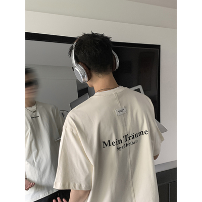 PLTH*重磅刺绣短袖男潮牌宽松国潮美式高街情侣上衣纯棉T恤夏季男