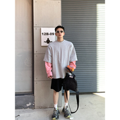 PLTH 卫衣 宽松休闲套头韩版 假两件撞色拼接圆领长袖 T恤男女秋季