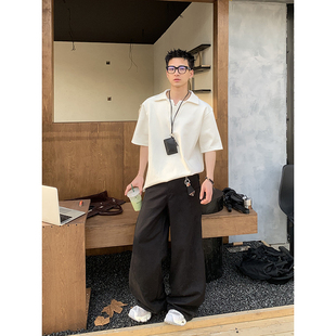 上衣半袖 T恤男宽松夏季 潮 韩风简约小众设计感假两件V领短袖 PLTH