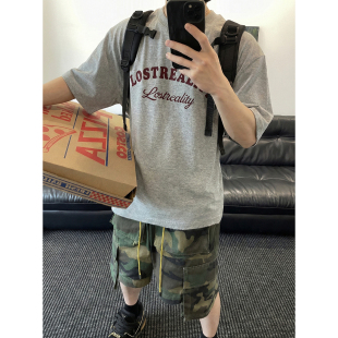 夏季 复古插肩袖 美式 男美式 重磅宽松T恤潮 复古街头风印花短袖 PLTH