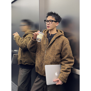 PLTH 秋冬简约纯色毛呢boxy短宽重磅保暖休闲连帽廓形卫衣男 美式