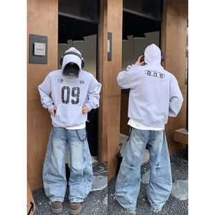 型休闲通勤上衣潮 重磅纯棉加绒保暖防风连帽卫衣短宽版 PLTH 冬季