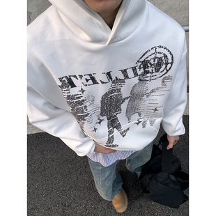 PLTH水洗做旧数码 直喷原创印花炒色工艺重磅宽松休闲百搭连帽卫衣