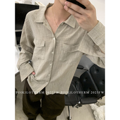 PLTH 休闲高级感衬衣 男秋季 韩系复古老钱风纹理质感亚麻长袖 衬衫