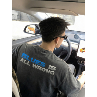 宽松潮牌T恤日常通勤百搭上衣女 男夏季 PLTH 复古字母印花水洗短袖